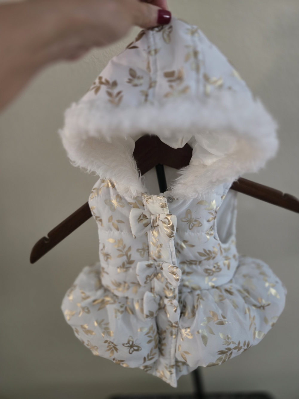 Little Lass White and Gold Hooded Puffer Vest